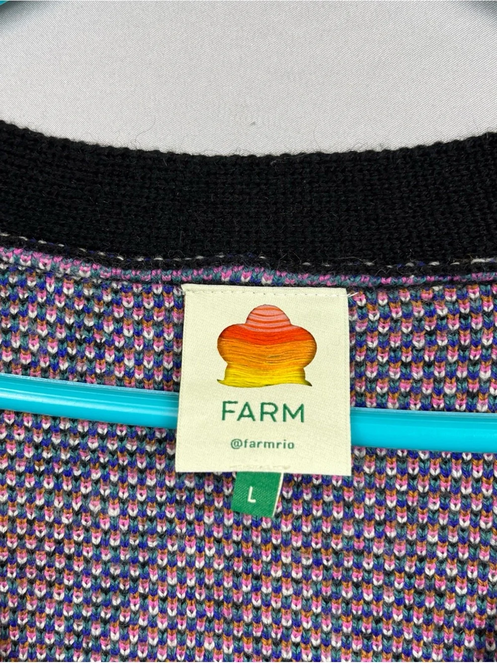 FARM Rio Caramel Tropical Cardigan Size Large Multicolor Knit Oversize Geometric - Picture 2 of 7